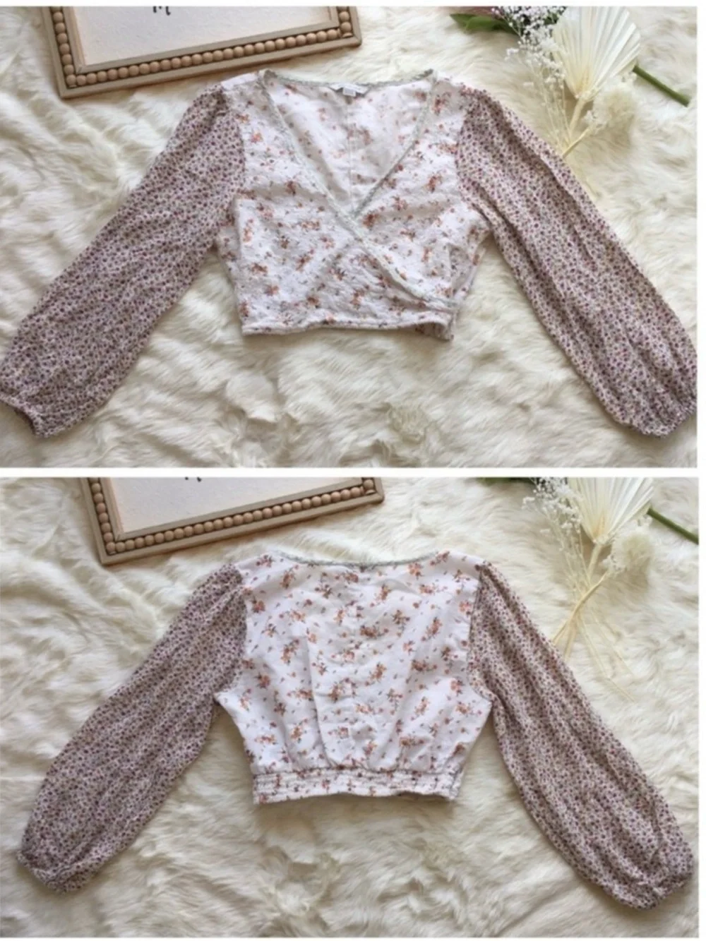 American Eagle White Floral Patchwork Eyelet Crop Top Sz XS Cottagecore